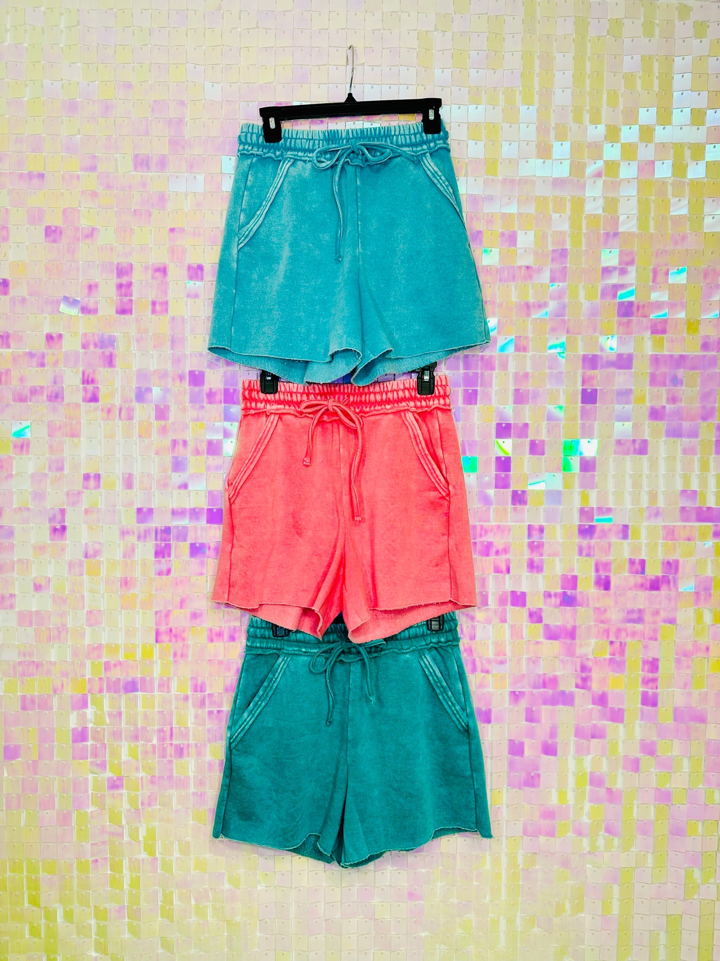 Mineral Washed Shorts - Turquoise