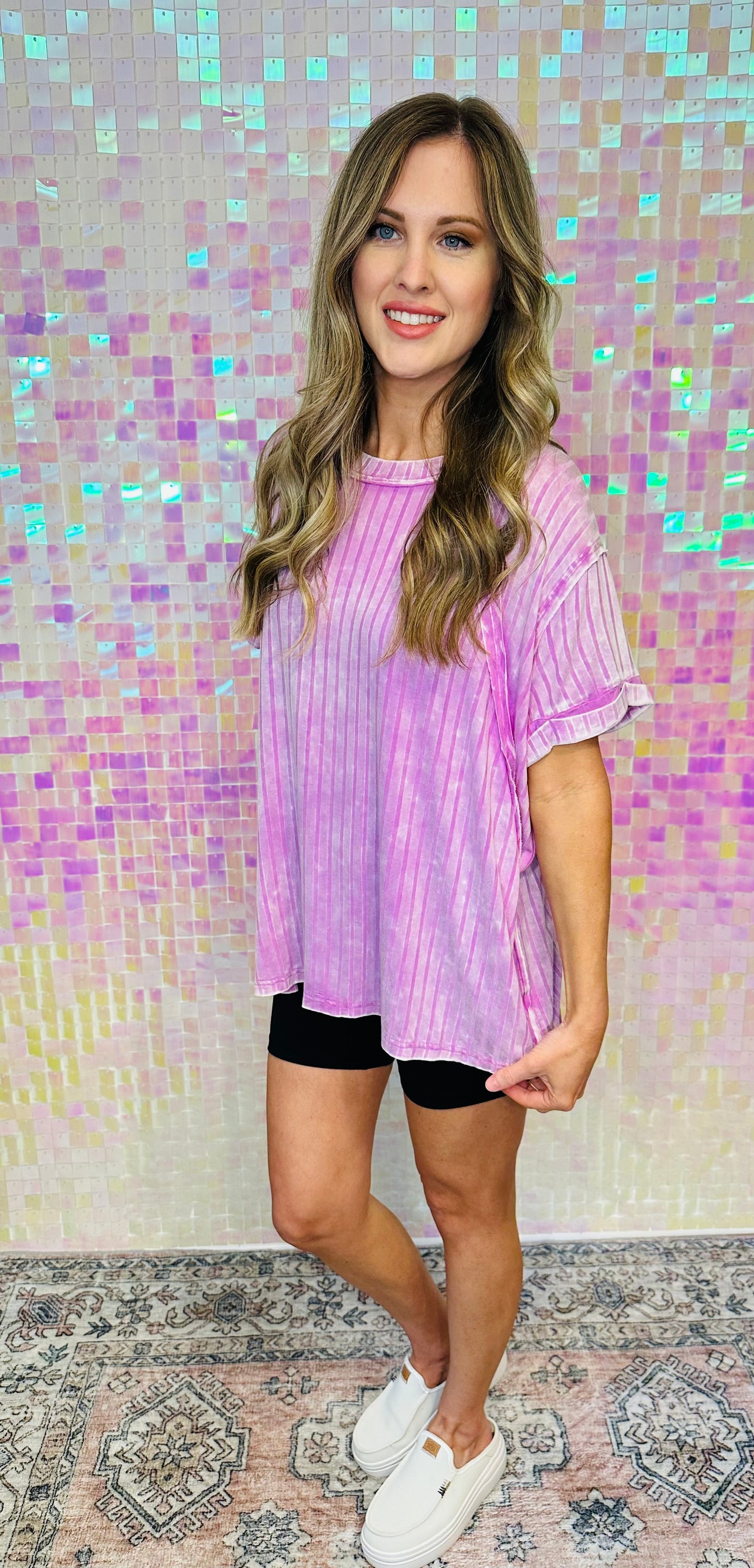 Acid Washed Oversized Tee - PInk