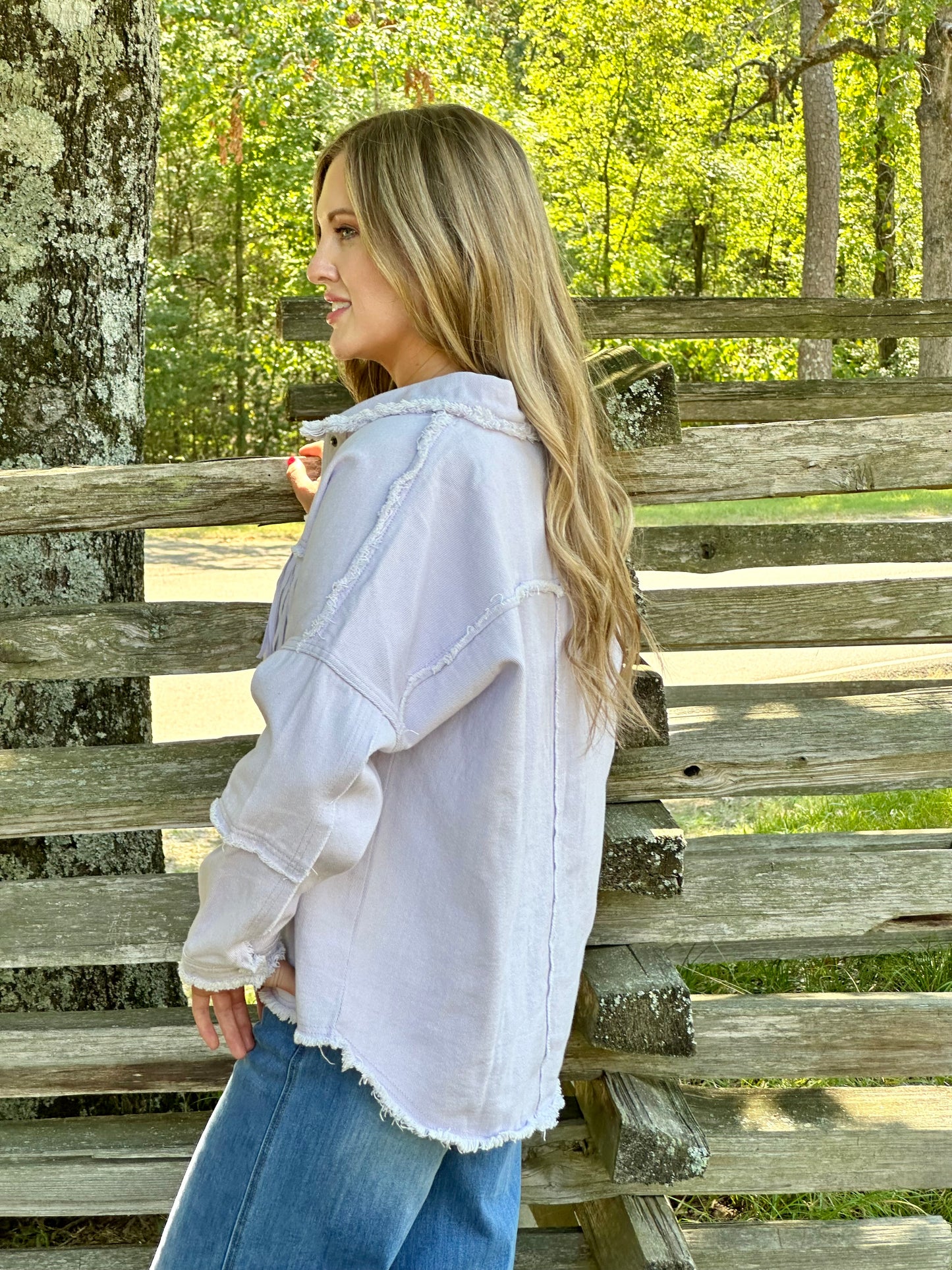 Lavender Fringe Denim Jacket