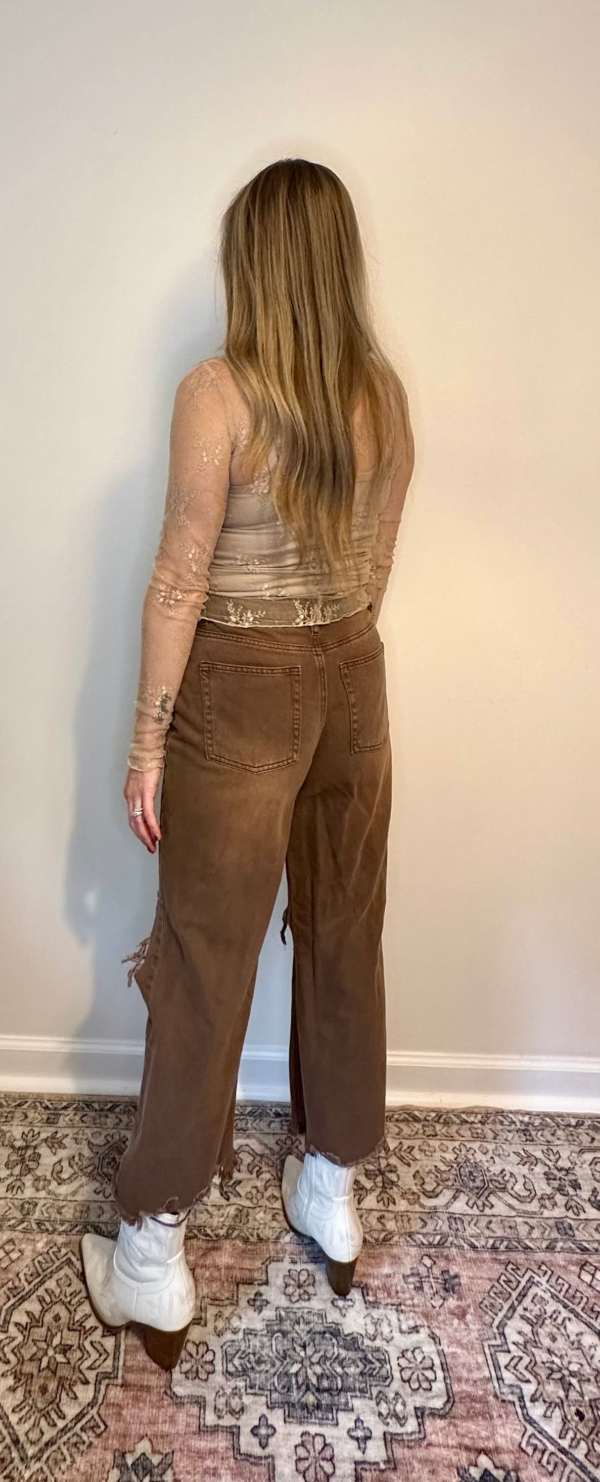 Sheer Lace Mock Neck Long Sleeve Layering Top