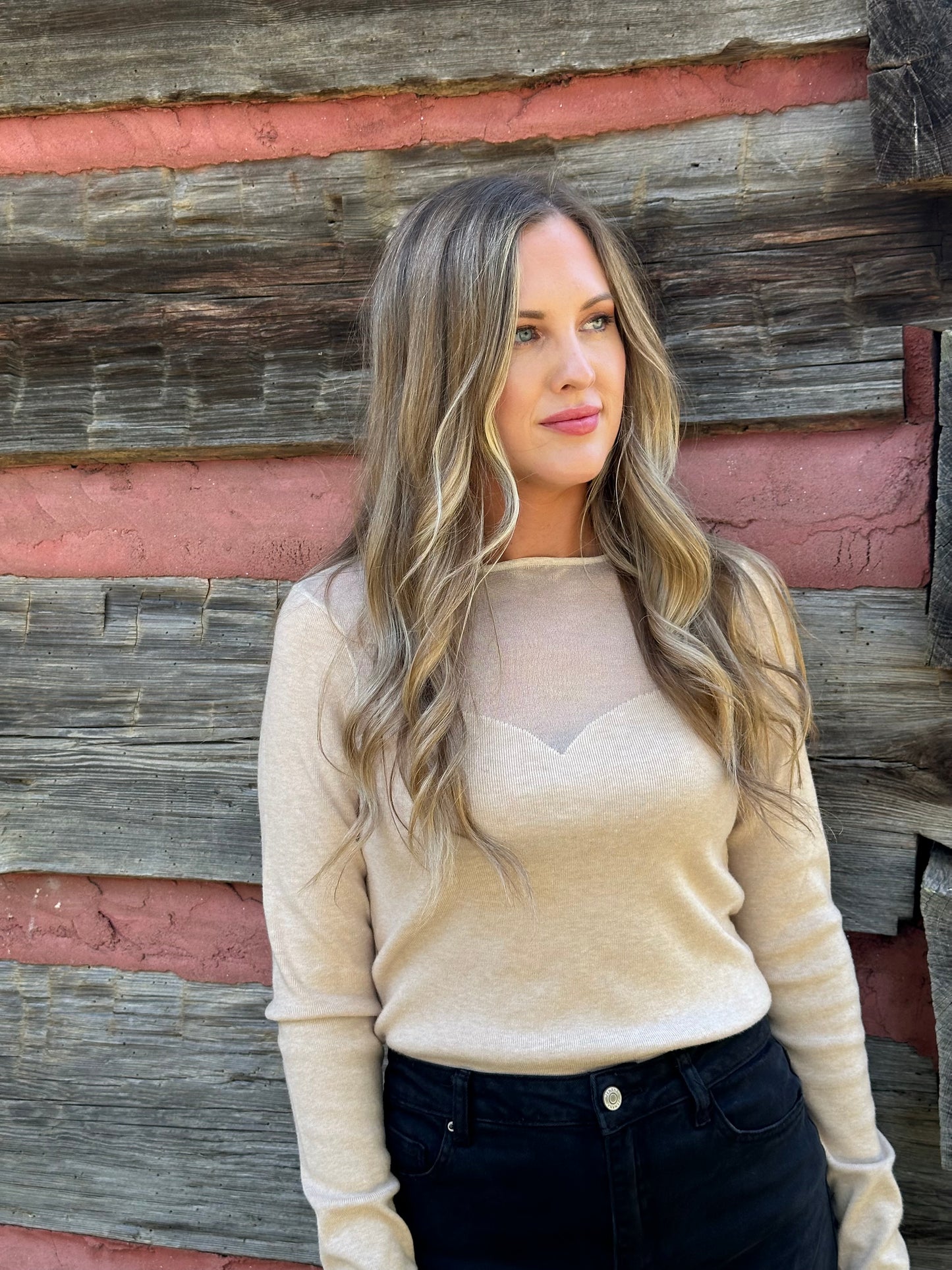 SEMI SHEER SWEETHEART NECK TOP