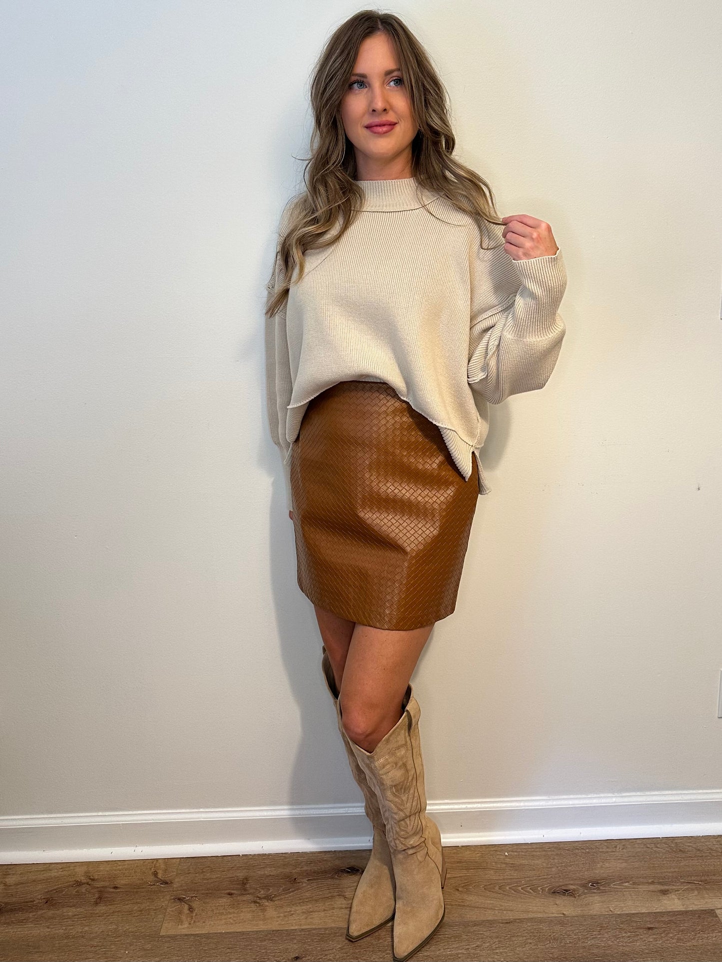 Faux Leather MIni Skirt - Brown