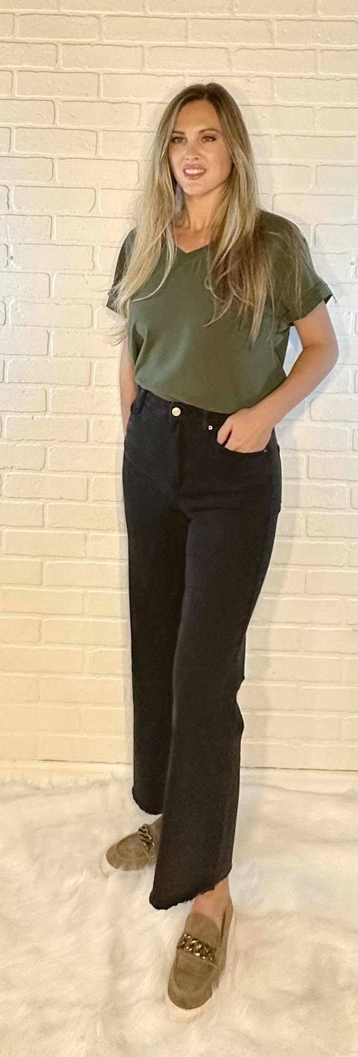 High Waist Frayed Hem Denim Pants - Black