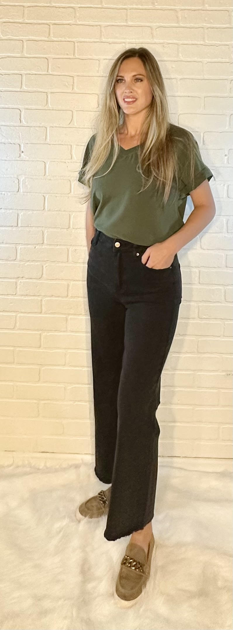 High Waist Frayed Hem Denim Pants - Black