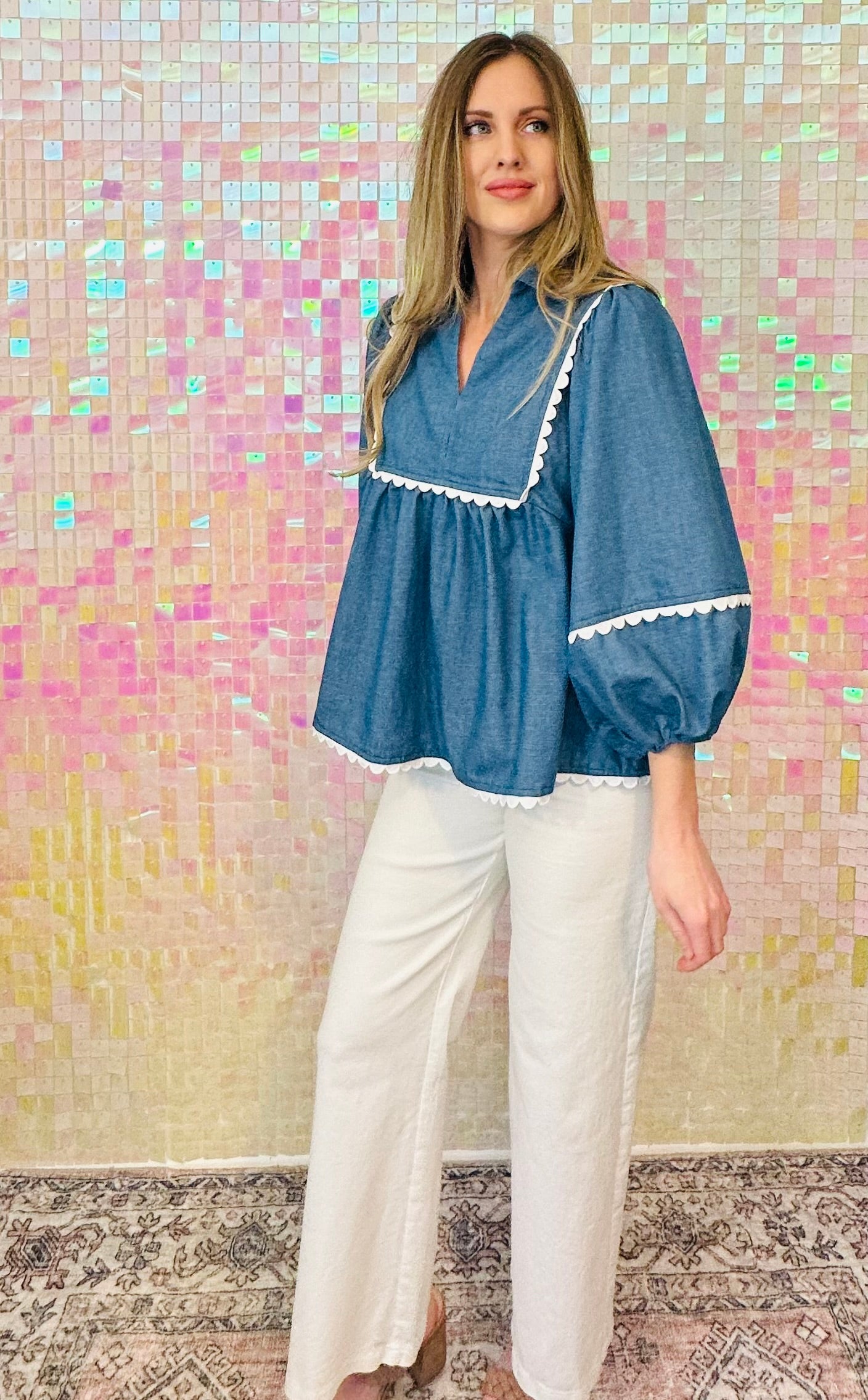 Denim Scallop Top