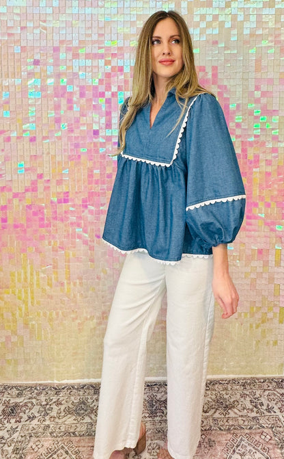 Denim Scallop Top
