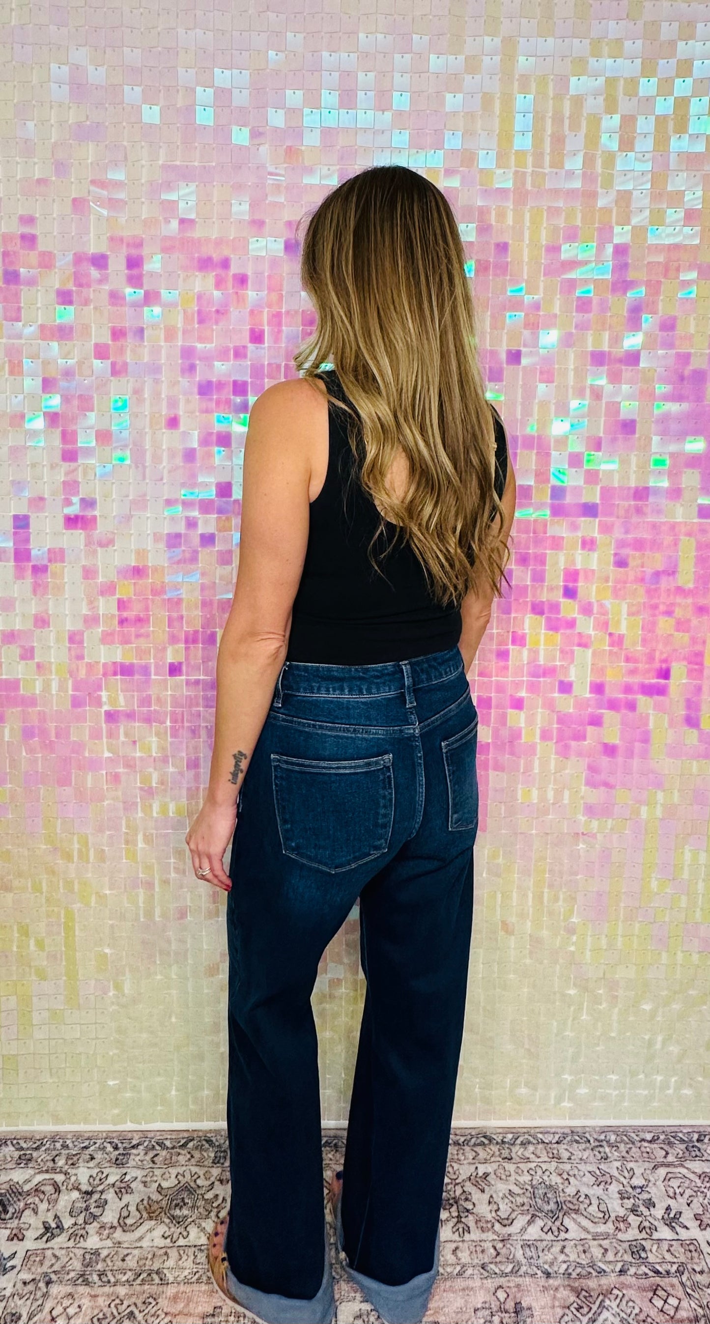 RISEN Full Size Tummy Control High Rise Wide Leg Cuffed Jeans Plus Size