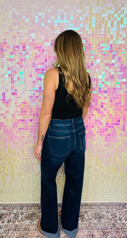 RISEN Full Size Tummy Control High Rise Wide Leg Cuffed Jeans Plus Size