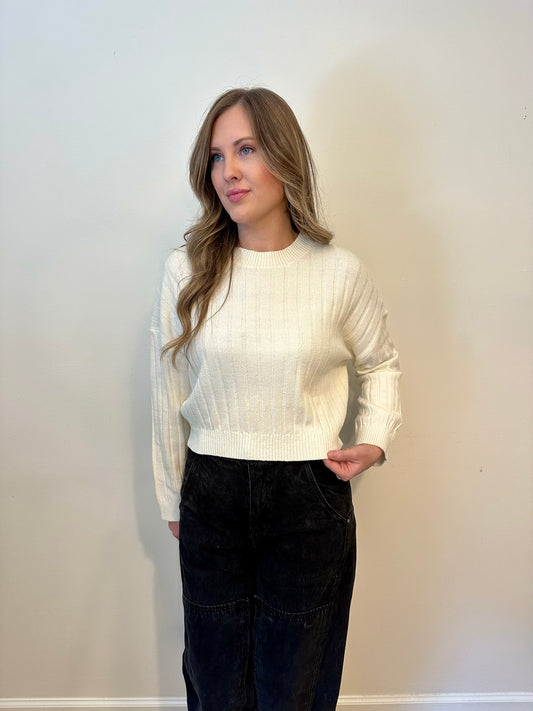CROPPED RIBBED KNIT SWEATER TOP