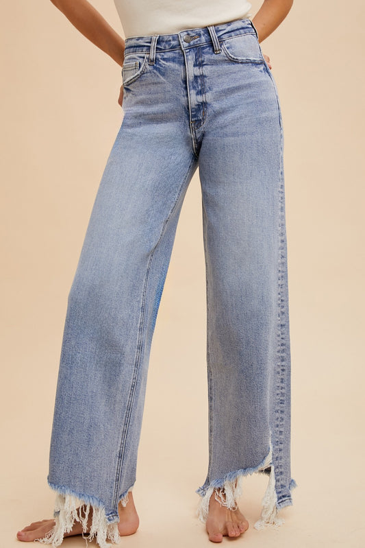 Distressed Hem Straight Leg Jeans