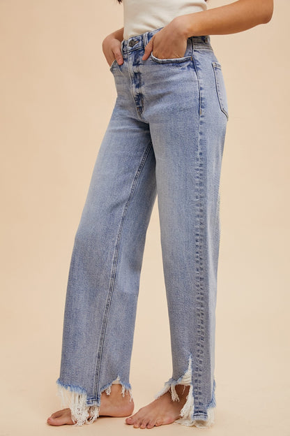 Distressed Hem Straight Leg Jeans