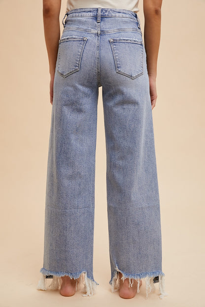 Distressed Hem Straight Leg Jeans