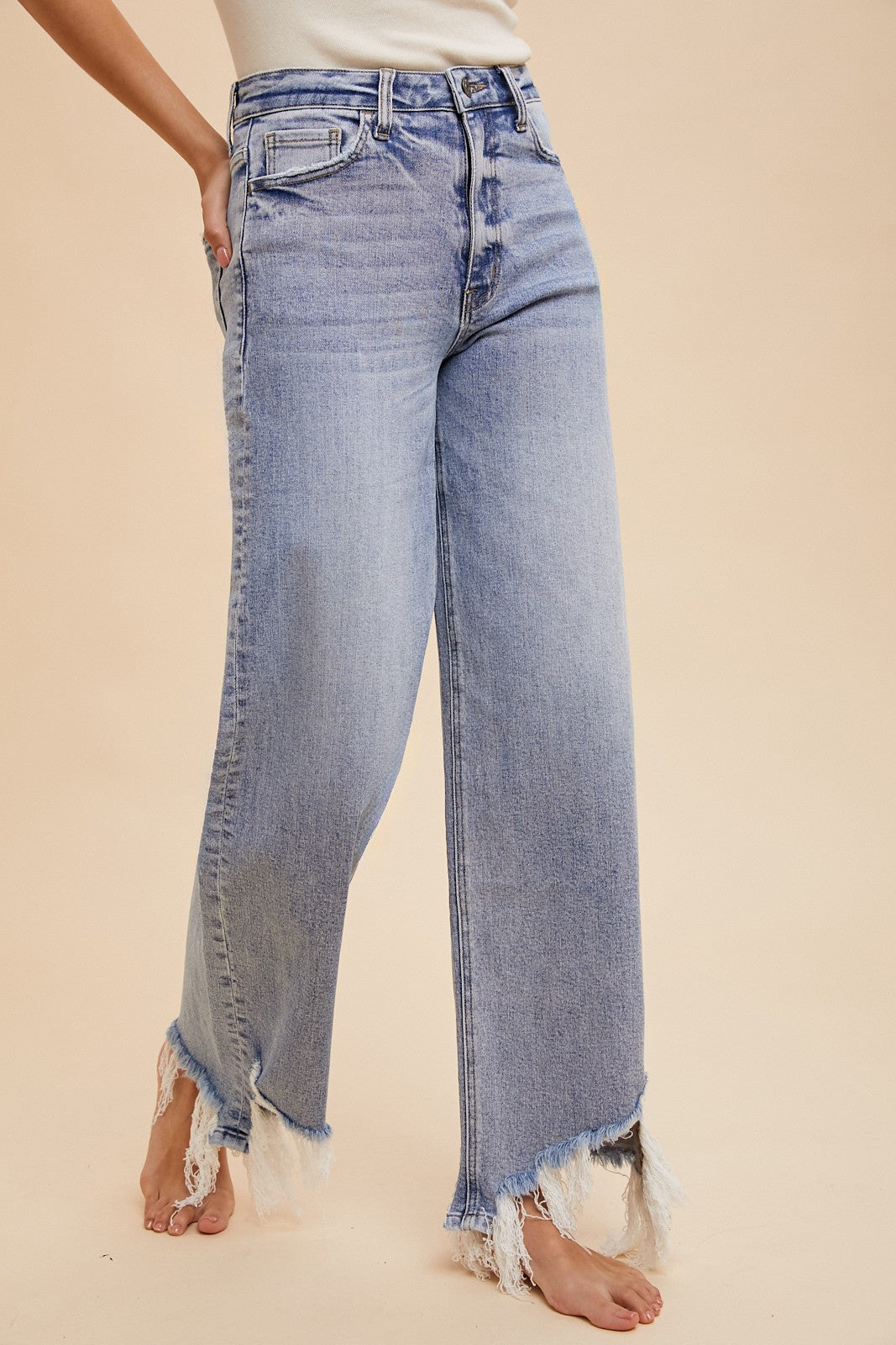 Distressed Hem Straight Leg Jeans