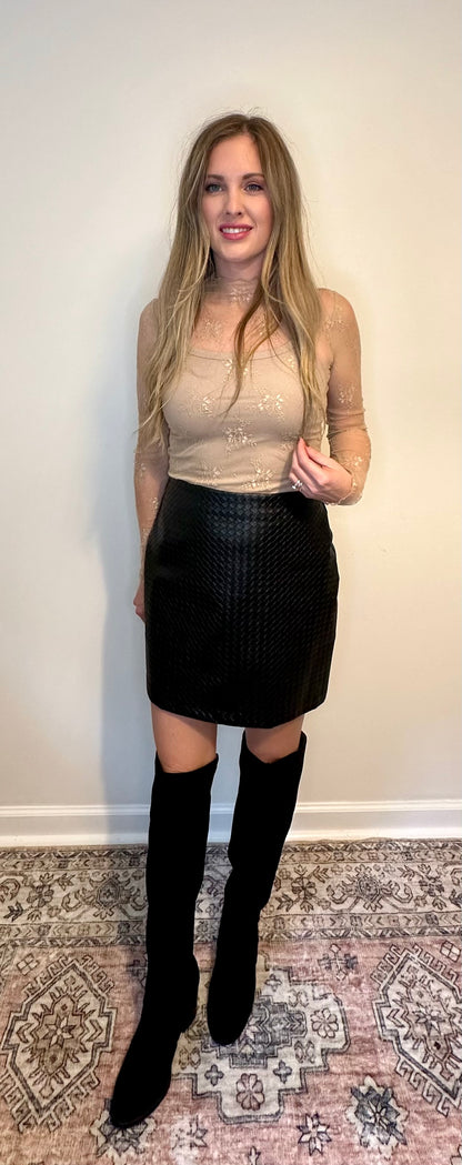Sheer Lace Mock Neck Long Sleeve Layering Top