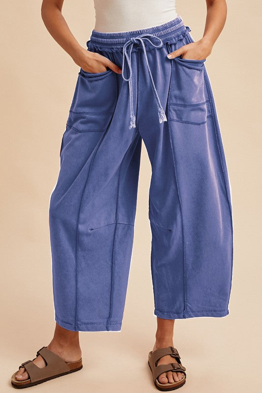 Mineral Wash Barrel Knit Pants - Navy
