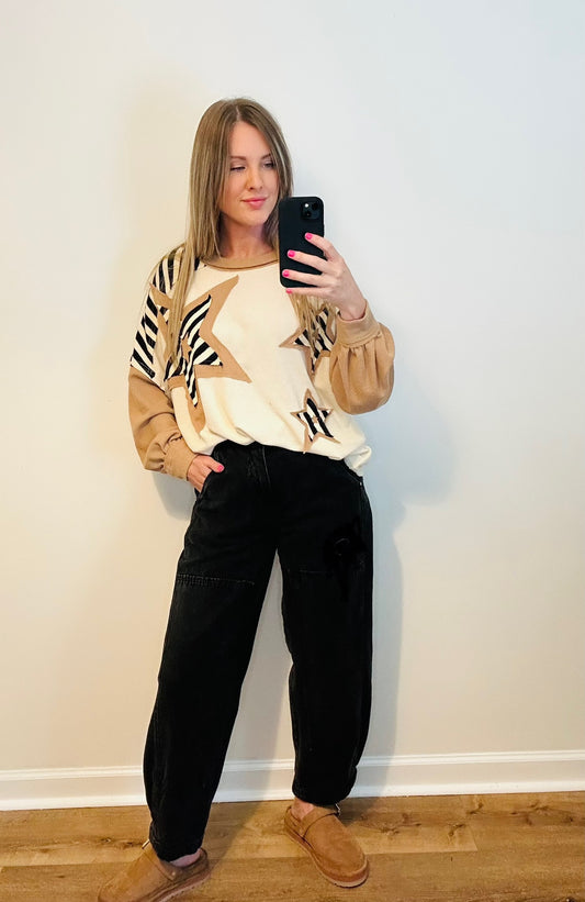 BiBi Star Patchwork Mixed Long Sleeve Top