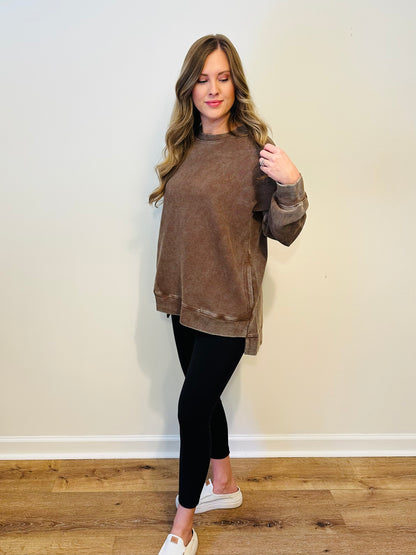 Brown Acid Washed Ribbed Pullover