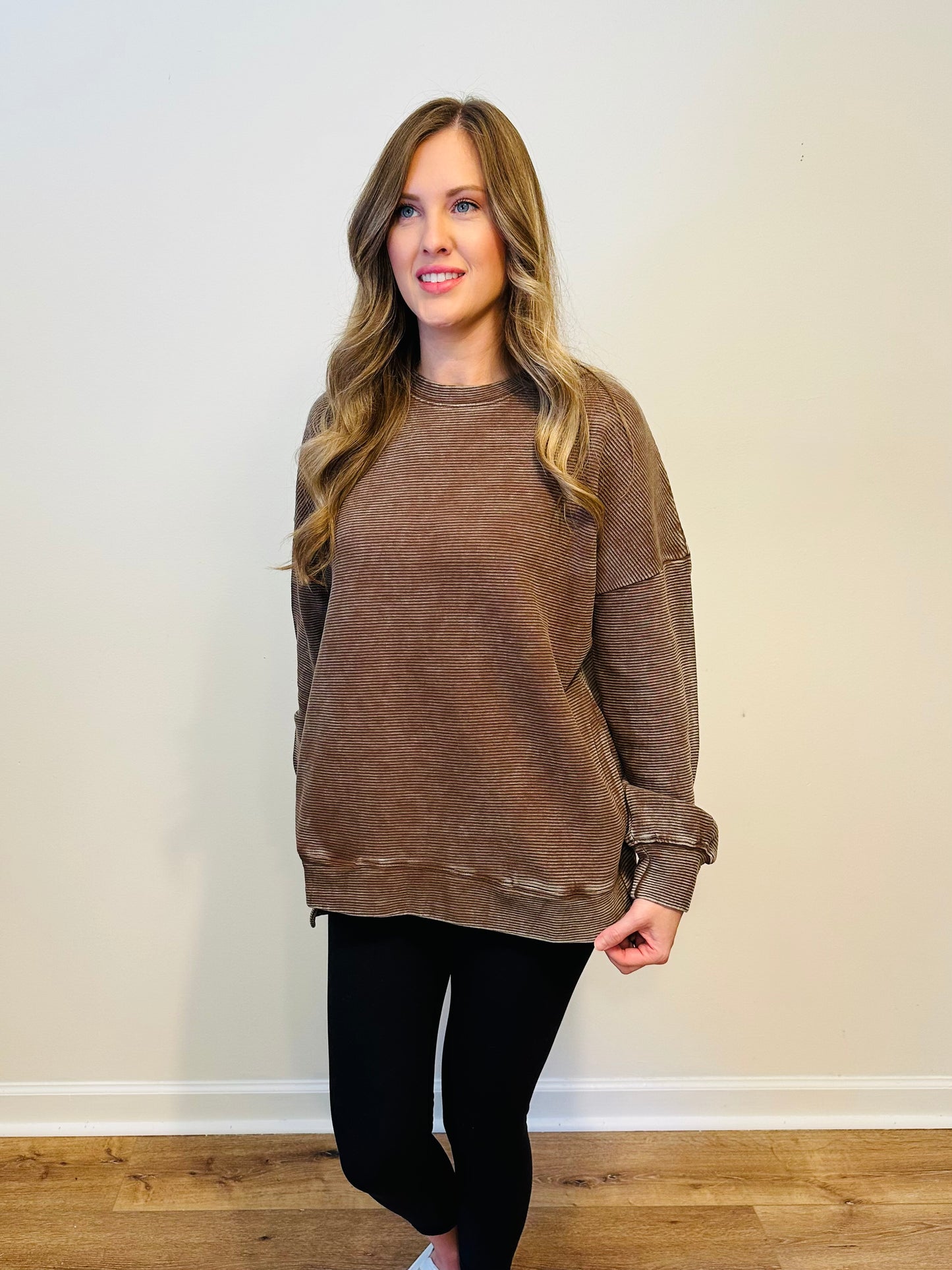 Brown Acid Washed Ribbed Pullover