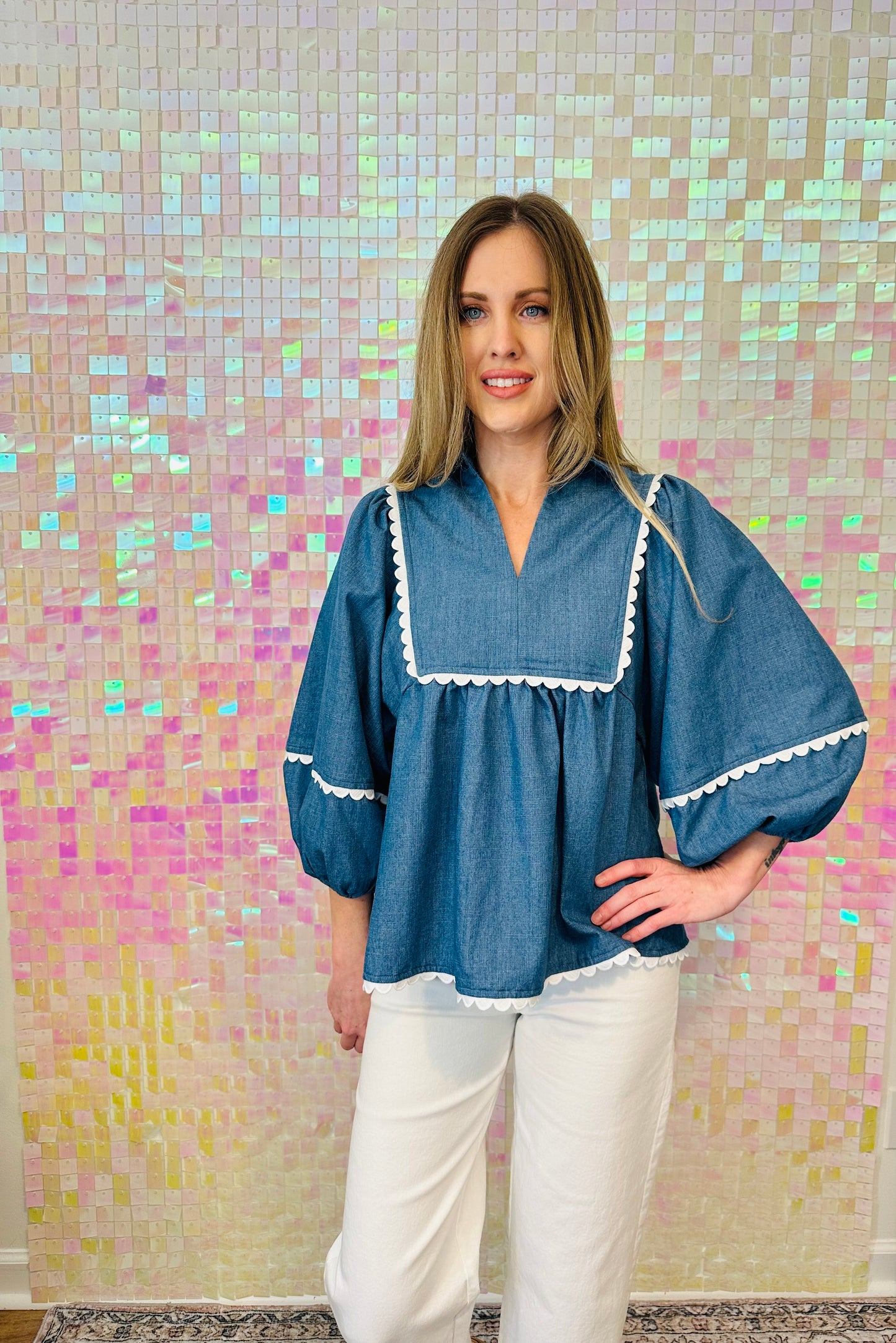 Denim Scallop Top