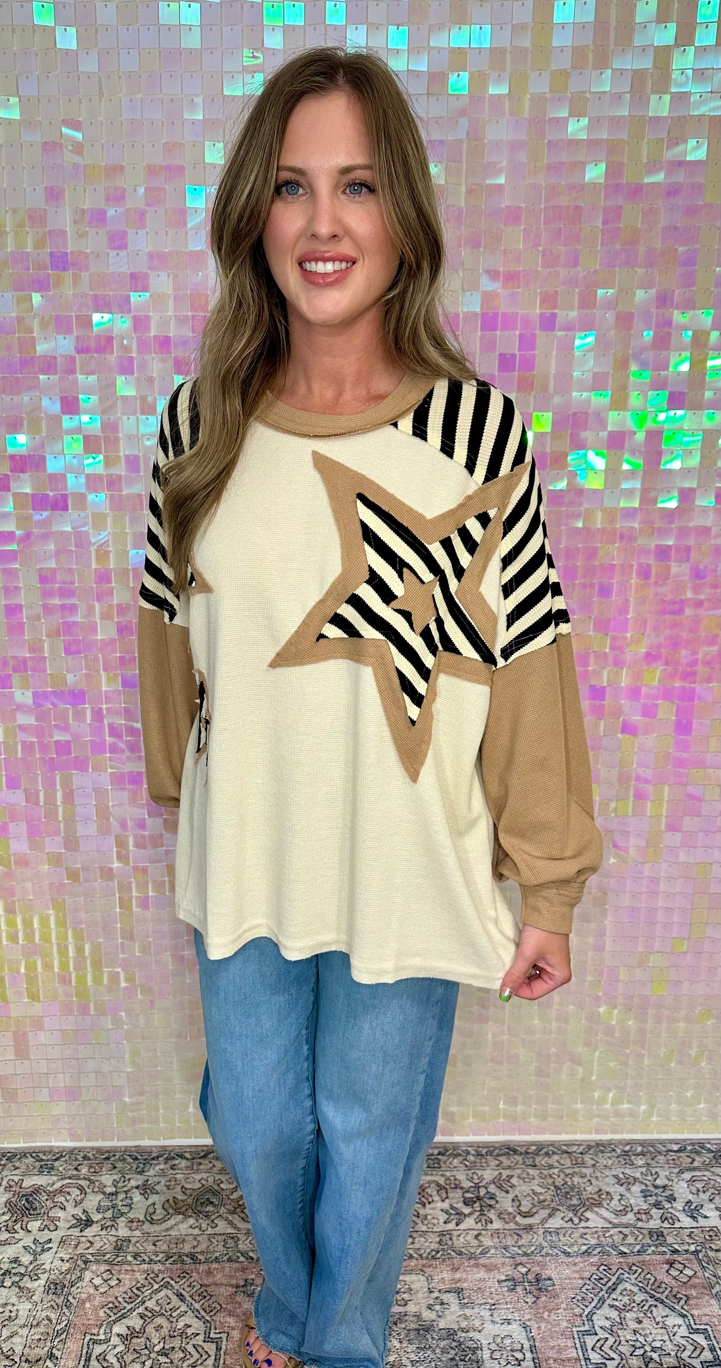 BiBi Star Patchwork Mixed Long Sleeve Top