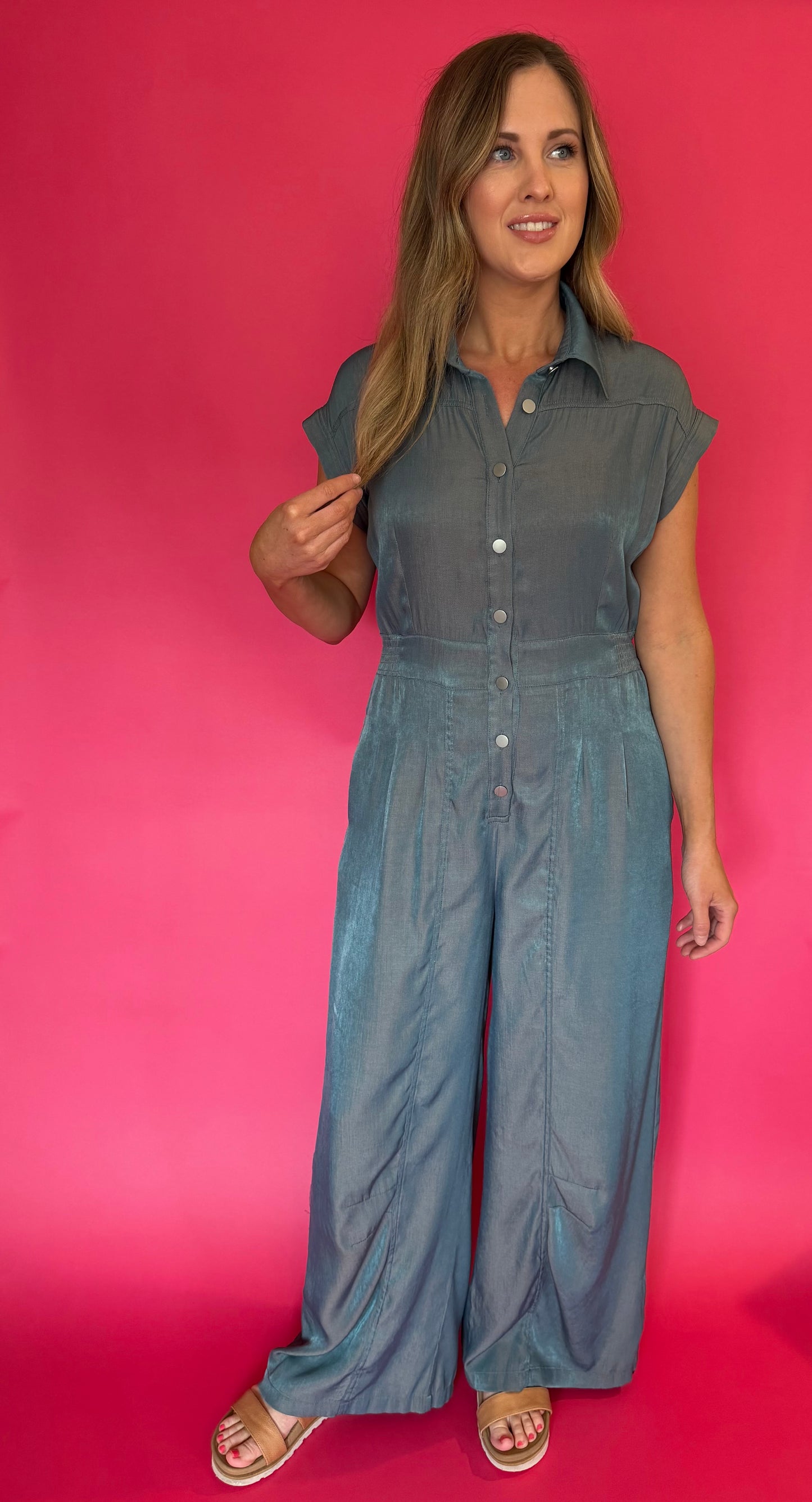 Button Down Chambray Jumpsuit