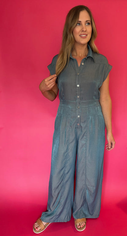 Button Down Chambray Jumpsuit