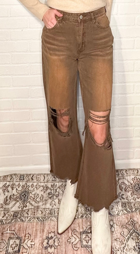 Brown Distressed Denim