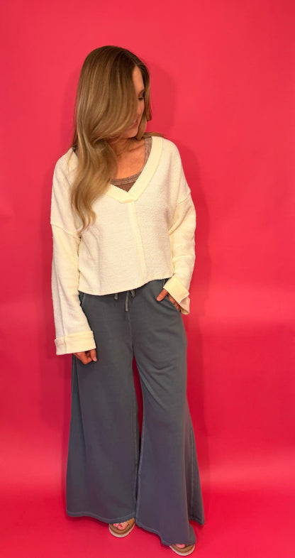 Cutout Back Adjustable Tie Terry Top - Ivory