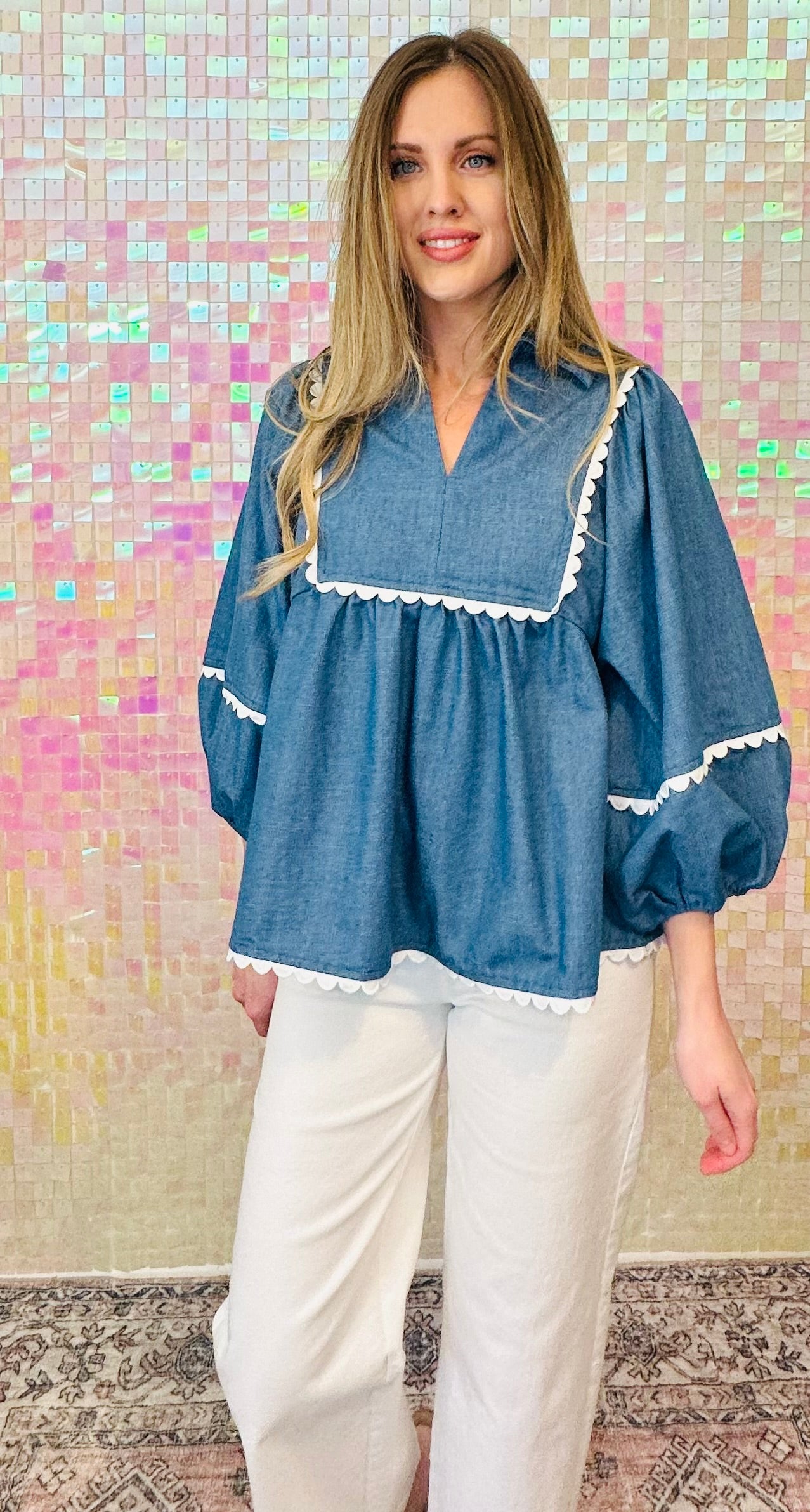 Denim Scallop Top