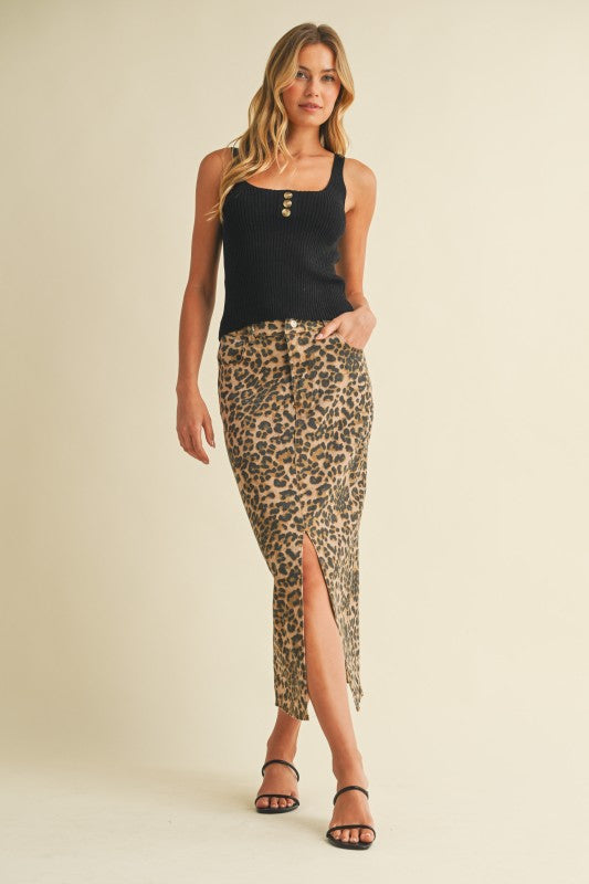 Denim Leopard Skirt