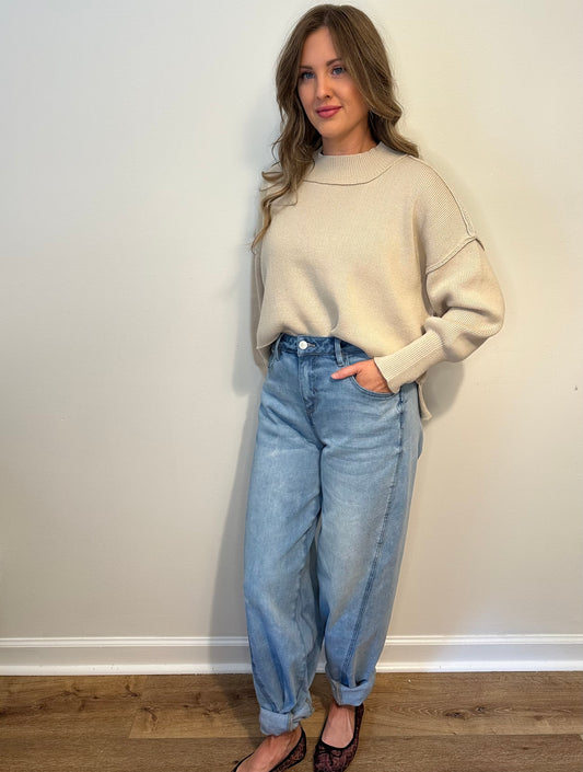 RISEN Full Size Mid Rise Fit Barrel Jeans Plus Size