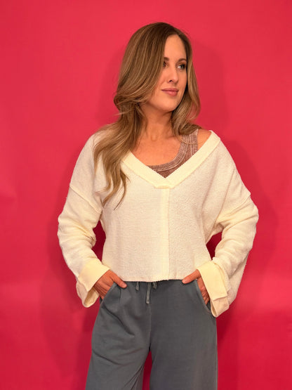 Cutout Back Adjustable Tie Terry Top - Ivory