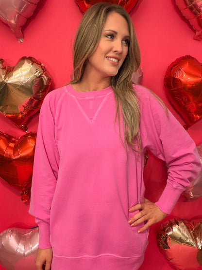 French Terry Pullover w/ Pockets - Neon Pink