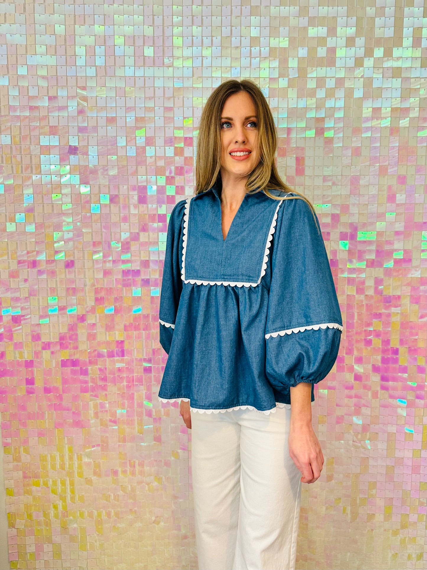 Denim Scallop Top