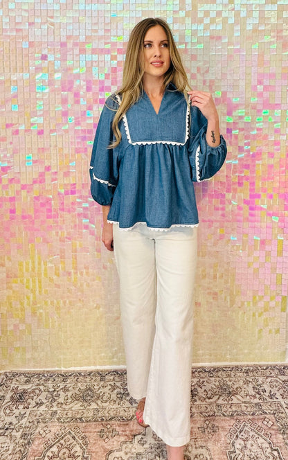 Denim Scallop Top