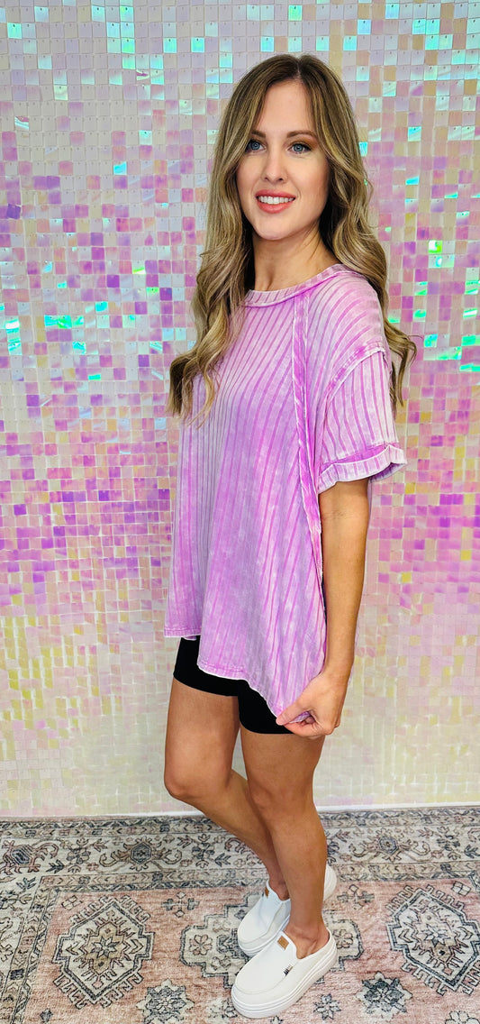 Acid Washed Oversized Tee - PInk