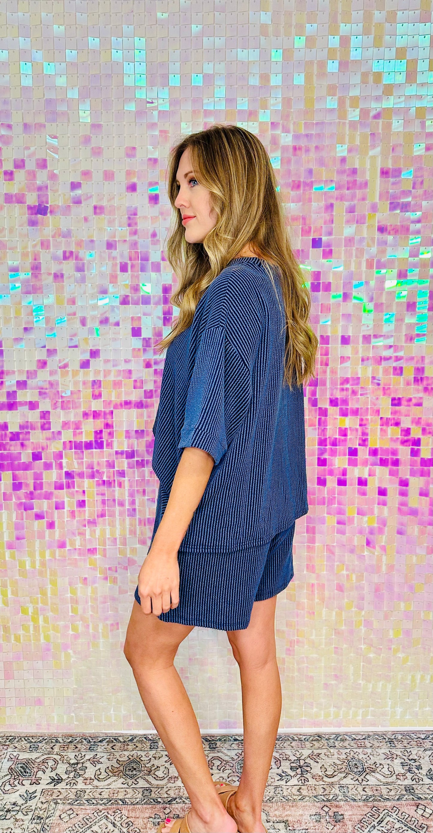 Ribbed Short Matching Set - Navy
