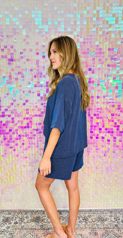 Ribbed Short Matching Set - Navy