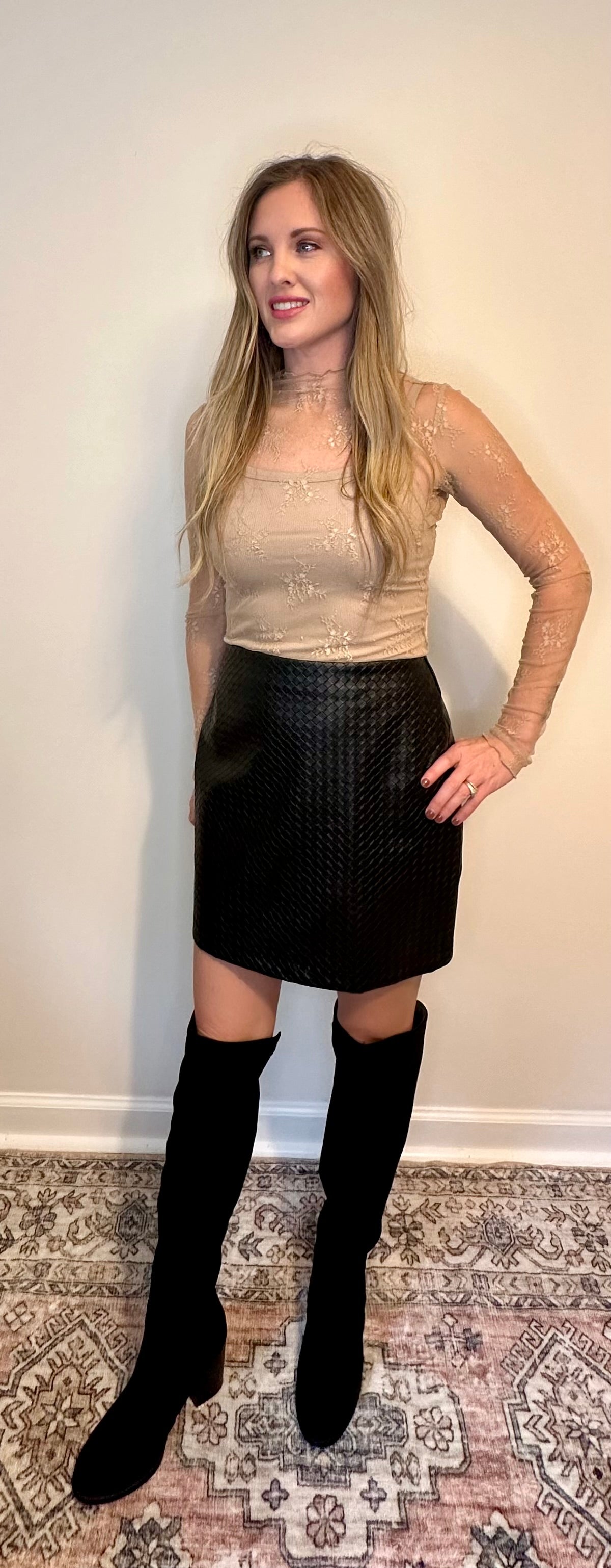 Sheer Lace Mock Neck Long Sleeve Layering Top