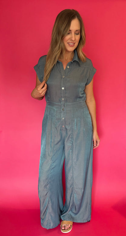 Button Down Chambray Jumpsuit