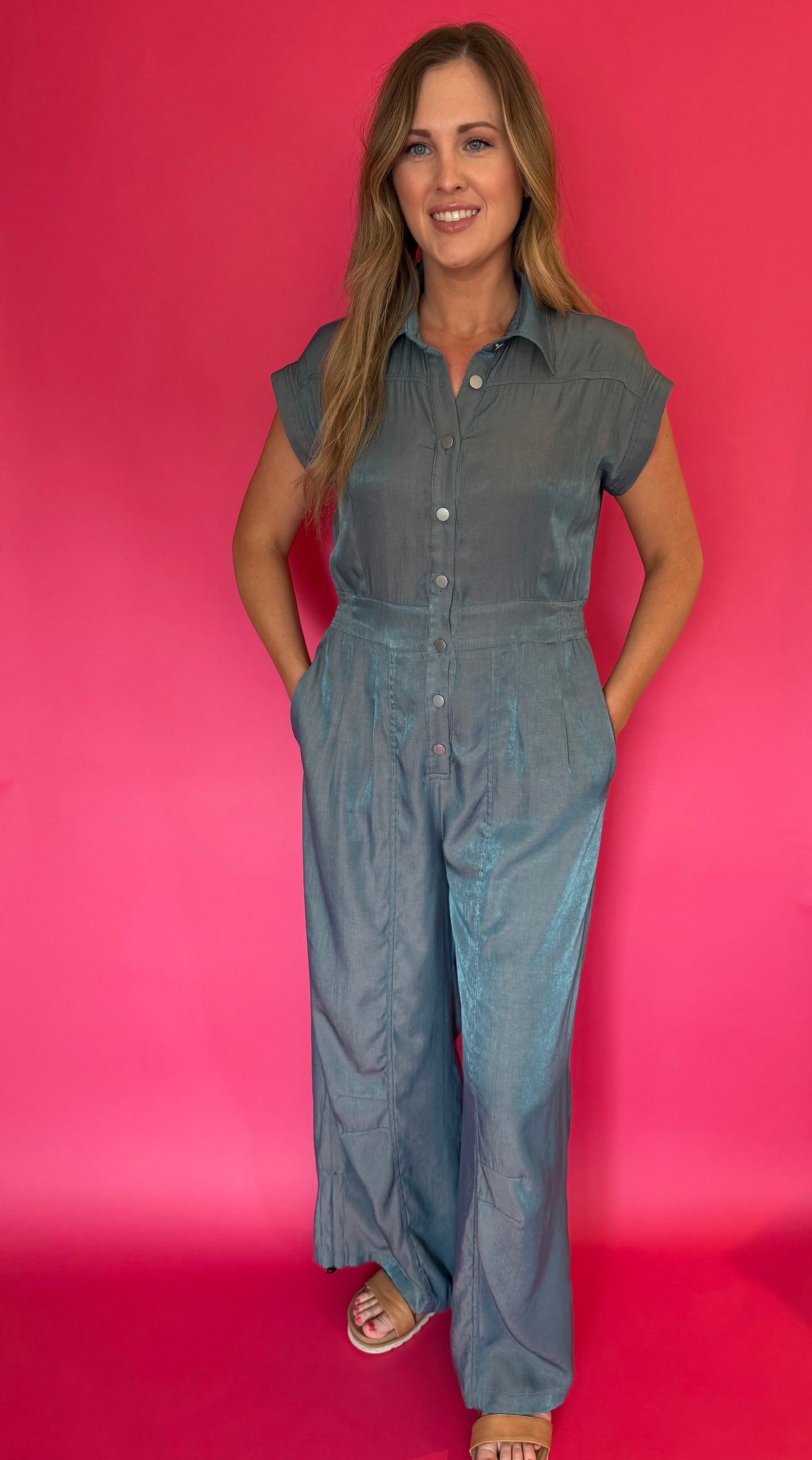 Button Down Chambray Jumpsuit