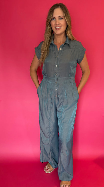 Button Down Chambray Jumpsuit