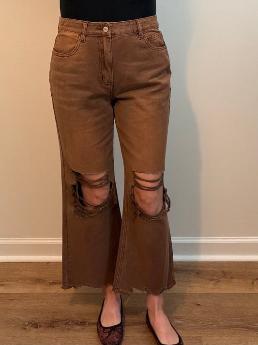 Brown Distressed Denim