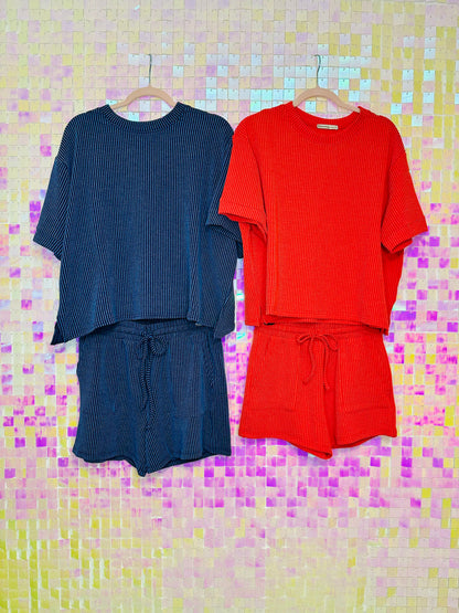 Ribbed Short Matching Set - Navy