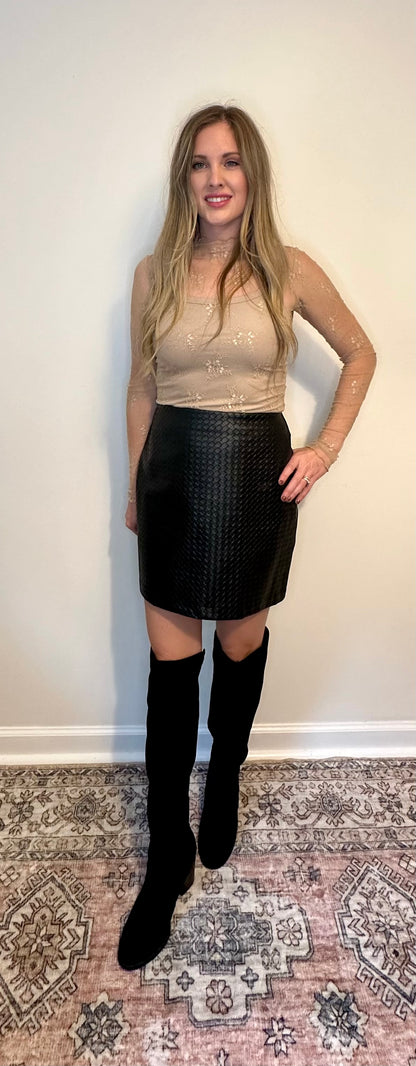 Sheer Lace Mock Neck Long Sleeve Layering Top
