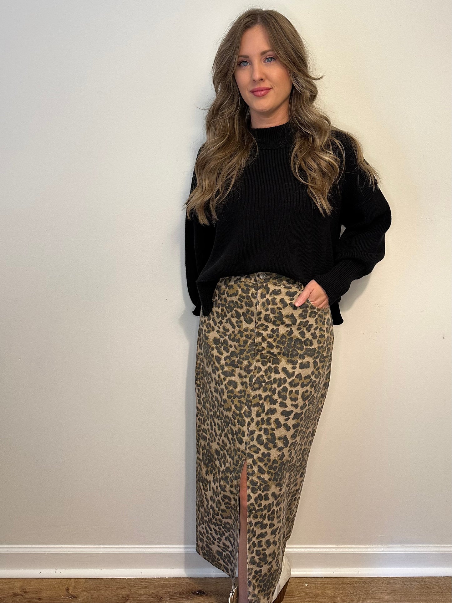 Denim Leopard Skirt