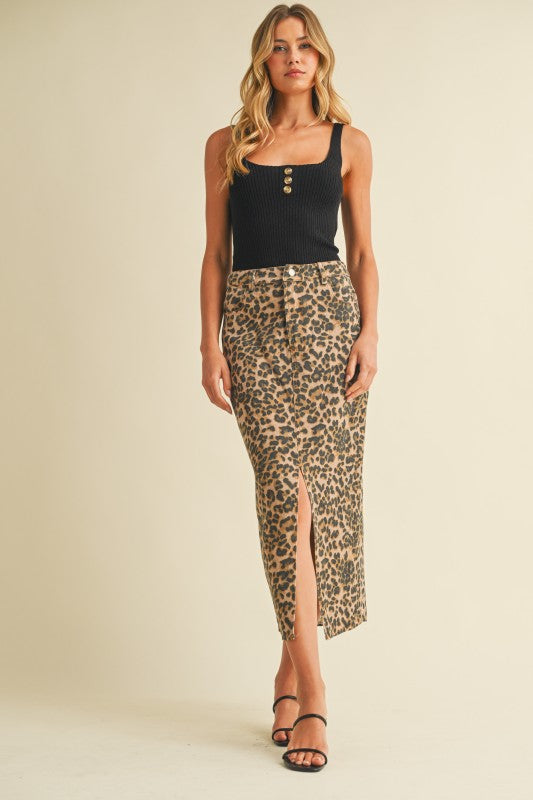 Denim Leopard Skirt