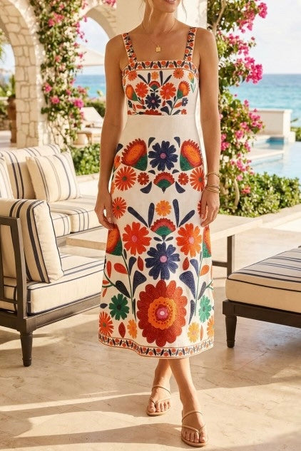Floral Print Sleeveless Midi Dress