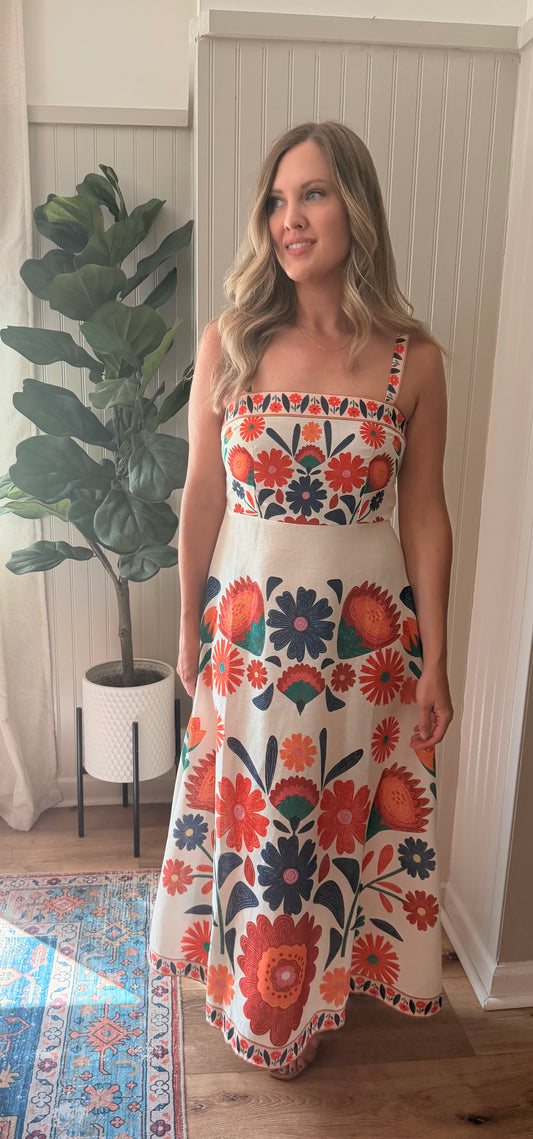 Floral Print Sleeveless Midi Dress