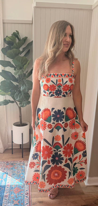 Floral Print Sleeveless Midi Dress